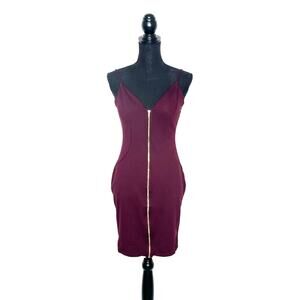 Haute Monde Women's Burgundy Sleeveless Front Zip Bodycon Mini Dress Size Large